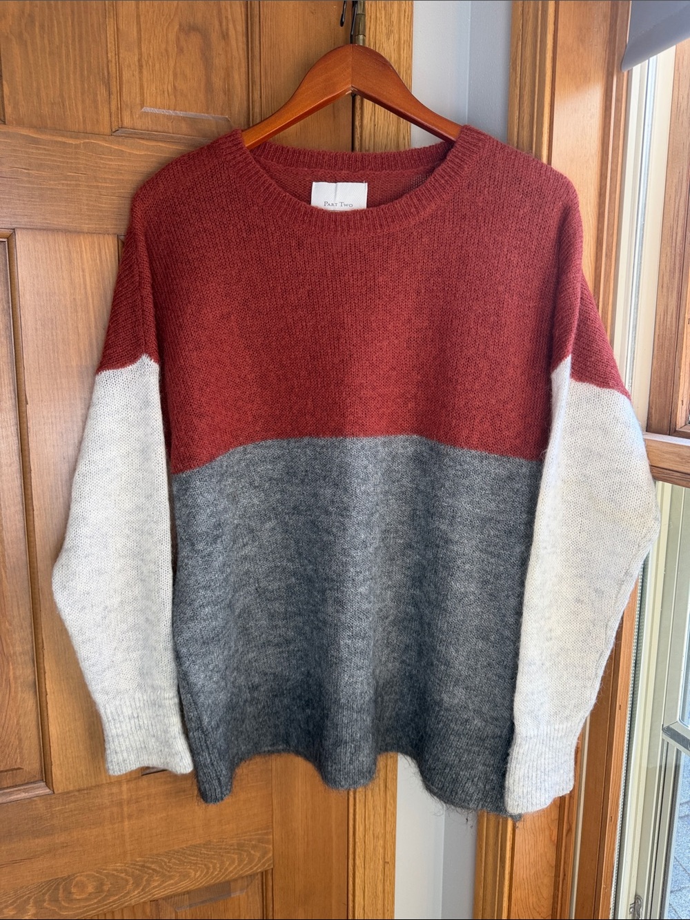 Part Two Copenhagen Tate PU Colorblock Mohair Wool Blend Knit Sweater - Size S